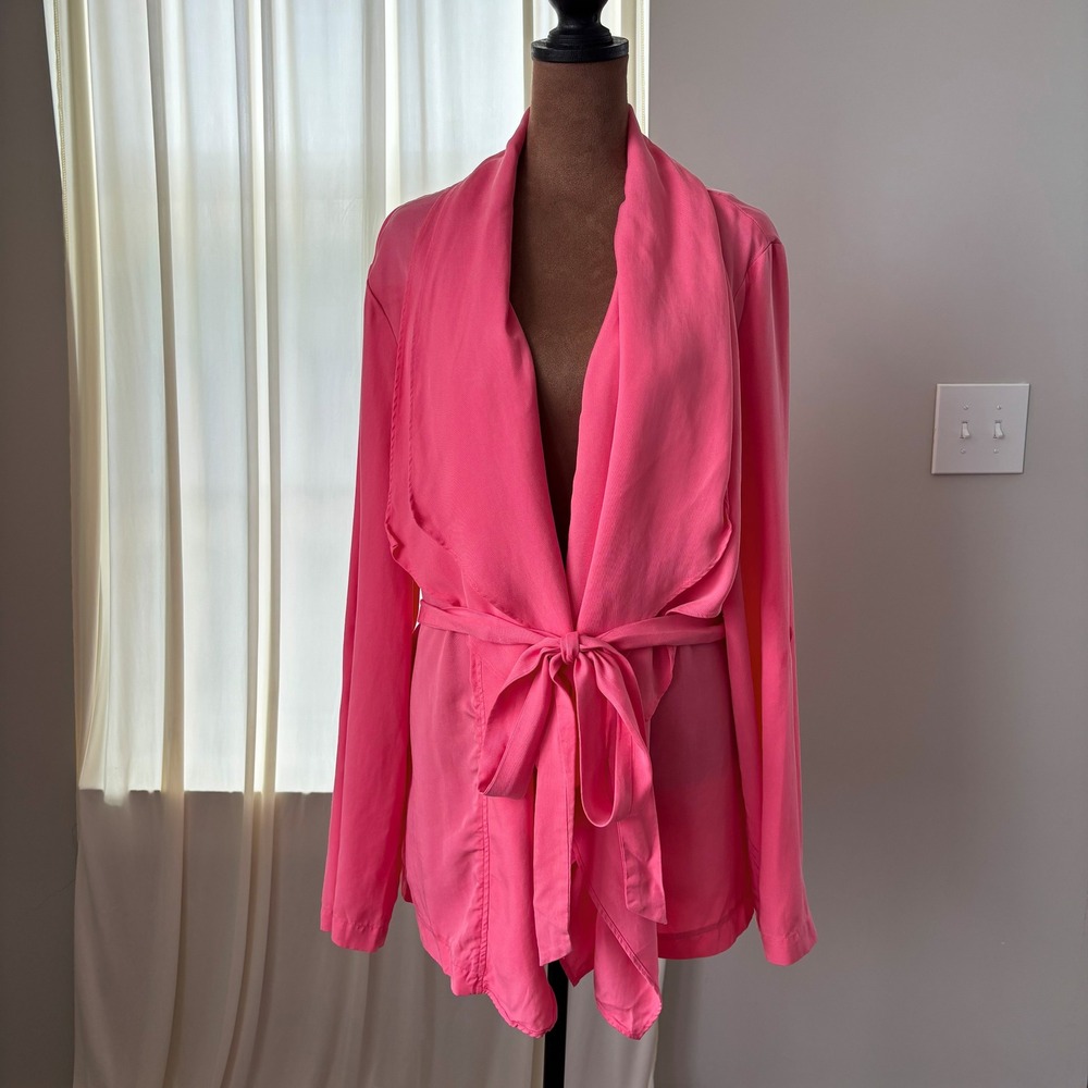 2000s Peter Nygard Lightweight Jacket Fluid Drape Tie Belt Pink Size Petite